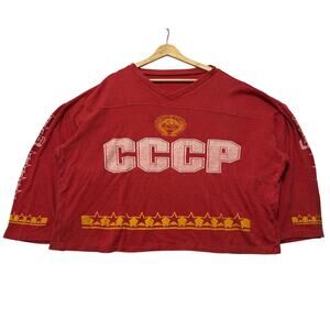 VTG 80's CCCP Russia Hockey The Tank Vladimir Krutov #9 Red Boxy Cotton Jersey